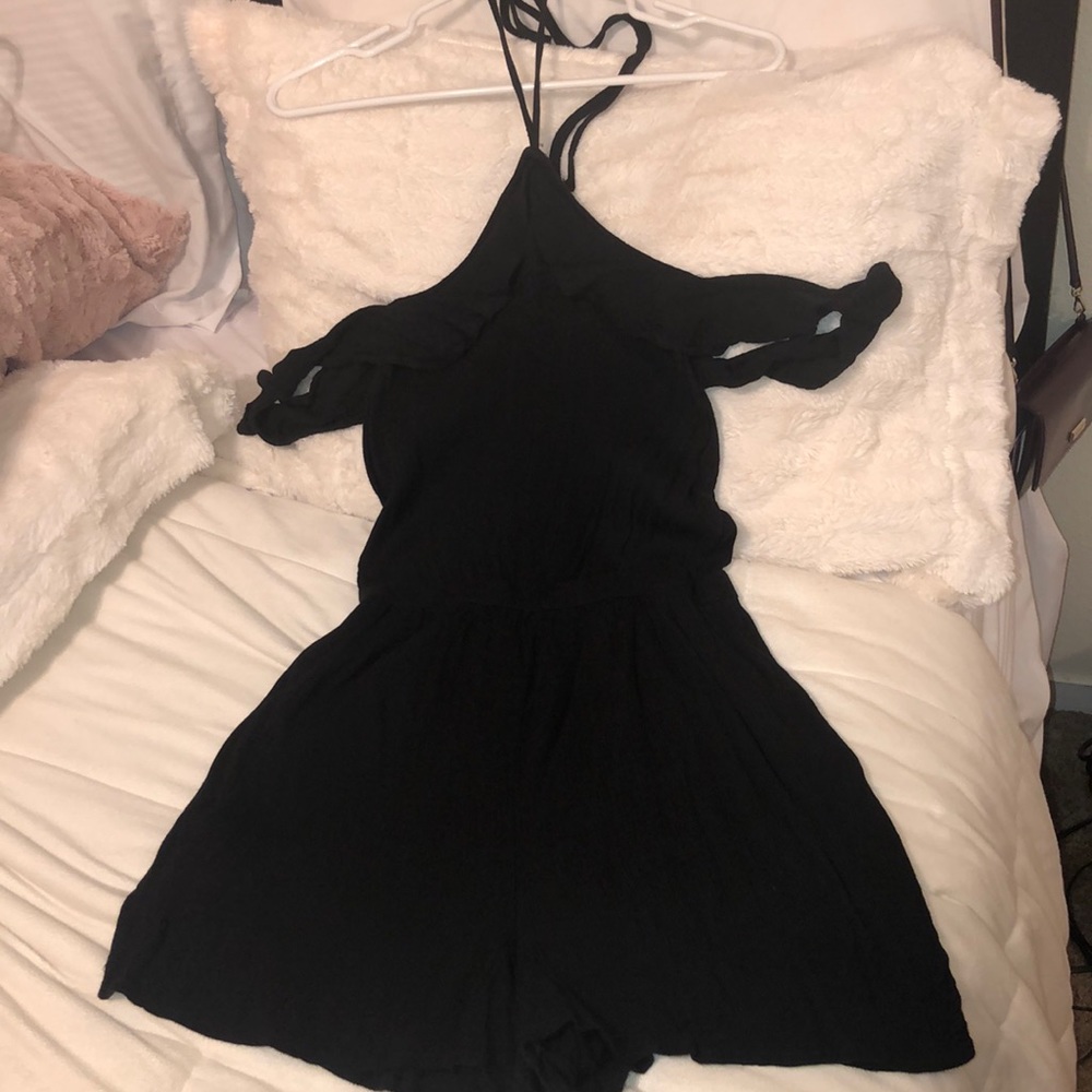 Hollister black romper, ties at neck